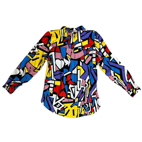 BIG DART Multicolor Pop Art Geometric Button Up Long Sleeve Top sz 12 UK/ US  M - Picture 4 of 9